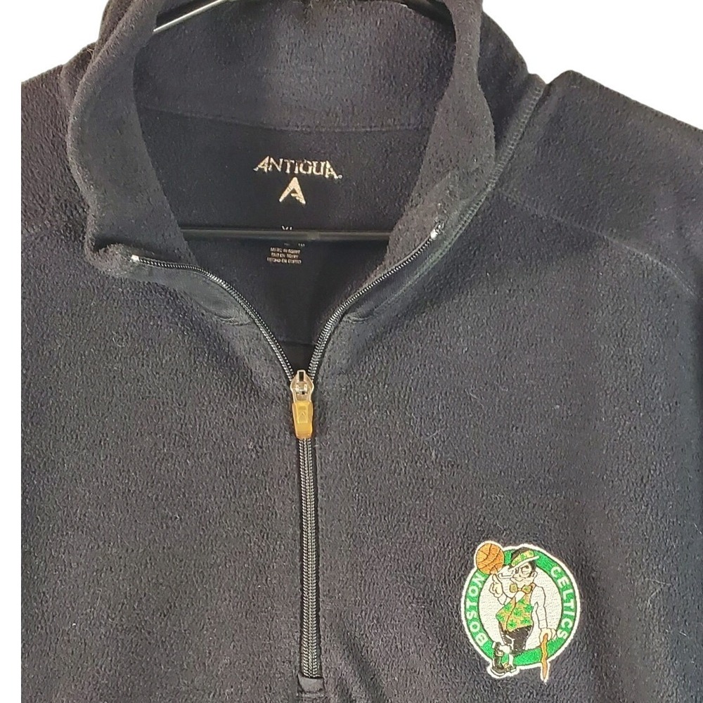 Antigua Boston Celtics Mens XL 1/4 Zip Fleece Pullover Jacket‎ Black NBA Logo